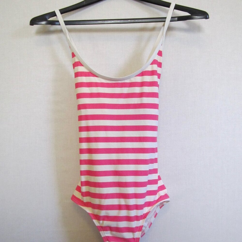 DKNY pink & white striped one-piece swimsuit